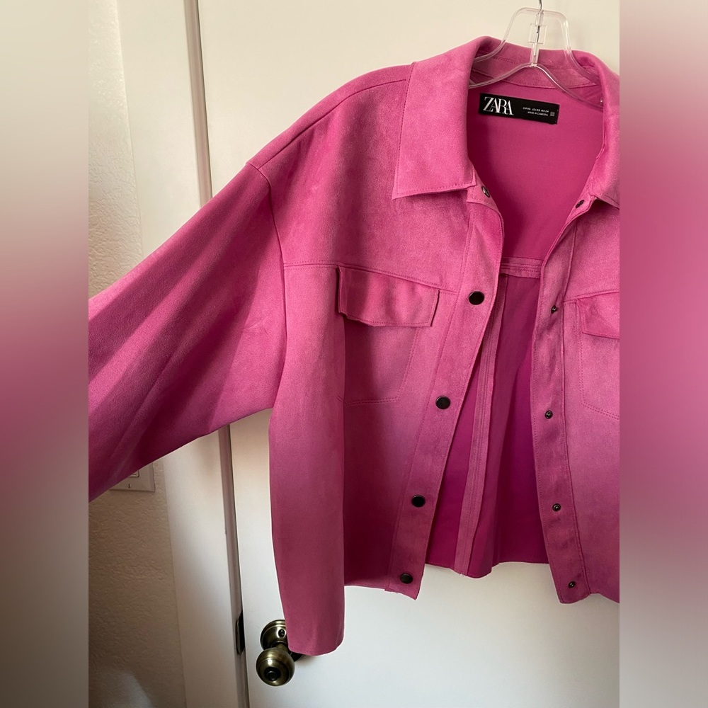 Zara Pink Button-Down Shirt Jacket - Picture 6 of 7